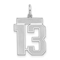 Sterling Silver/Rhodium-plated Satin Number 13 Charm, 22 x 18 mm