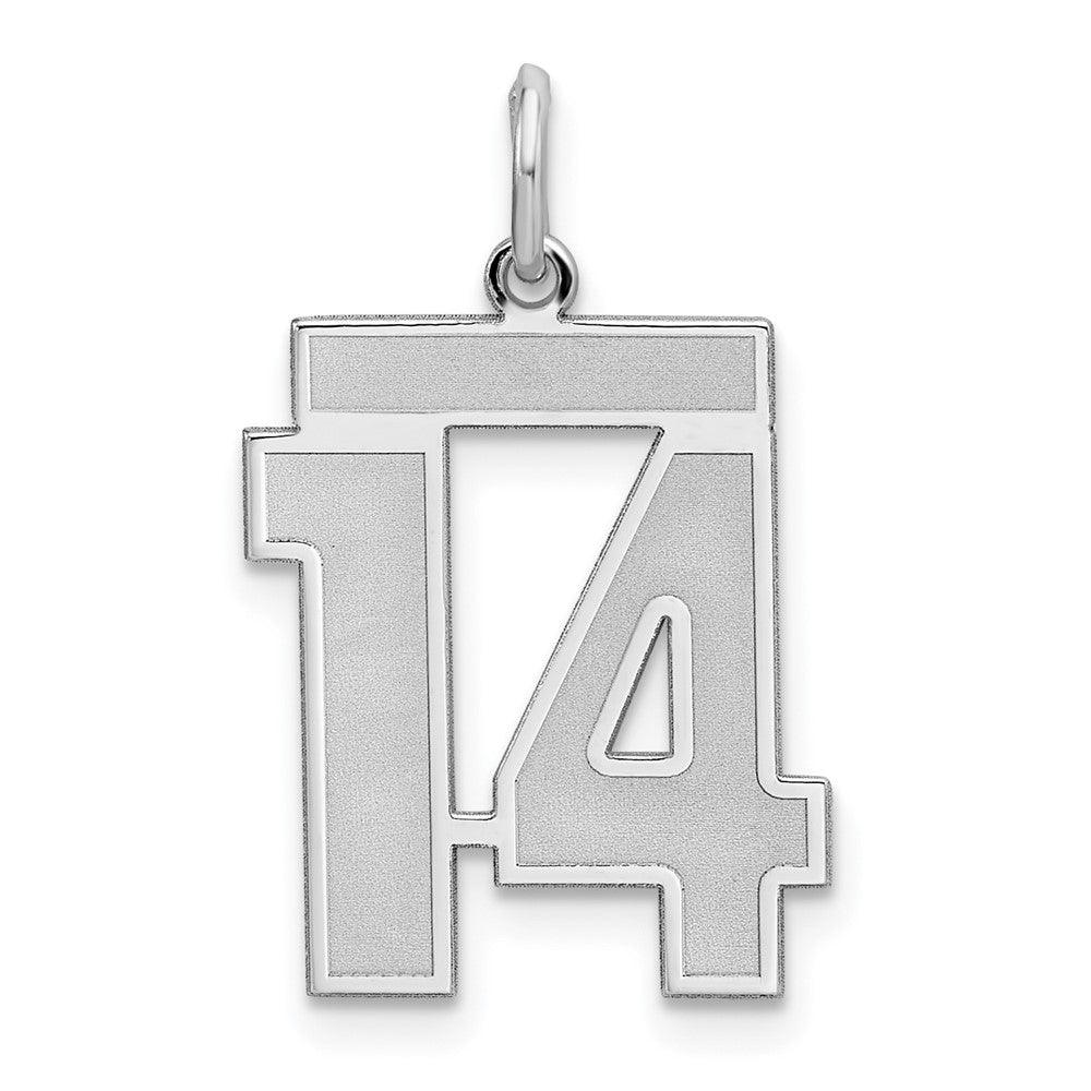 Sterling Silver/Rhodium-plated Satin Number 14 Charm, 22 x 18 mm
