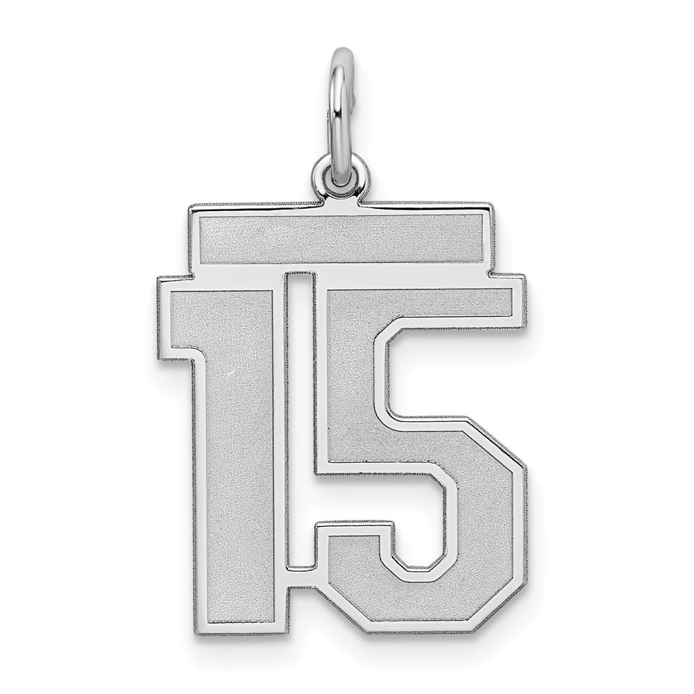Sterling Silver/Rhodium-plated Satin Number 15 Charm, 22 x 18 mm