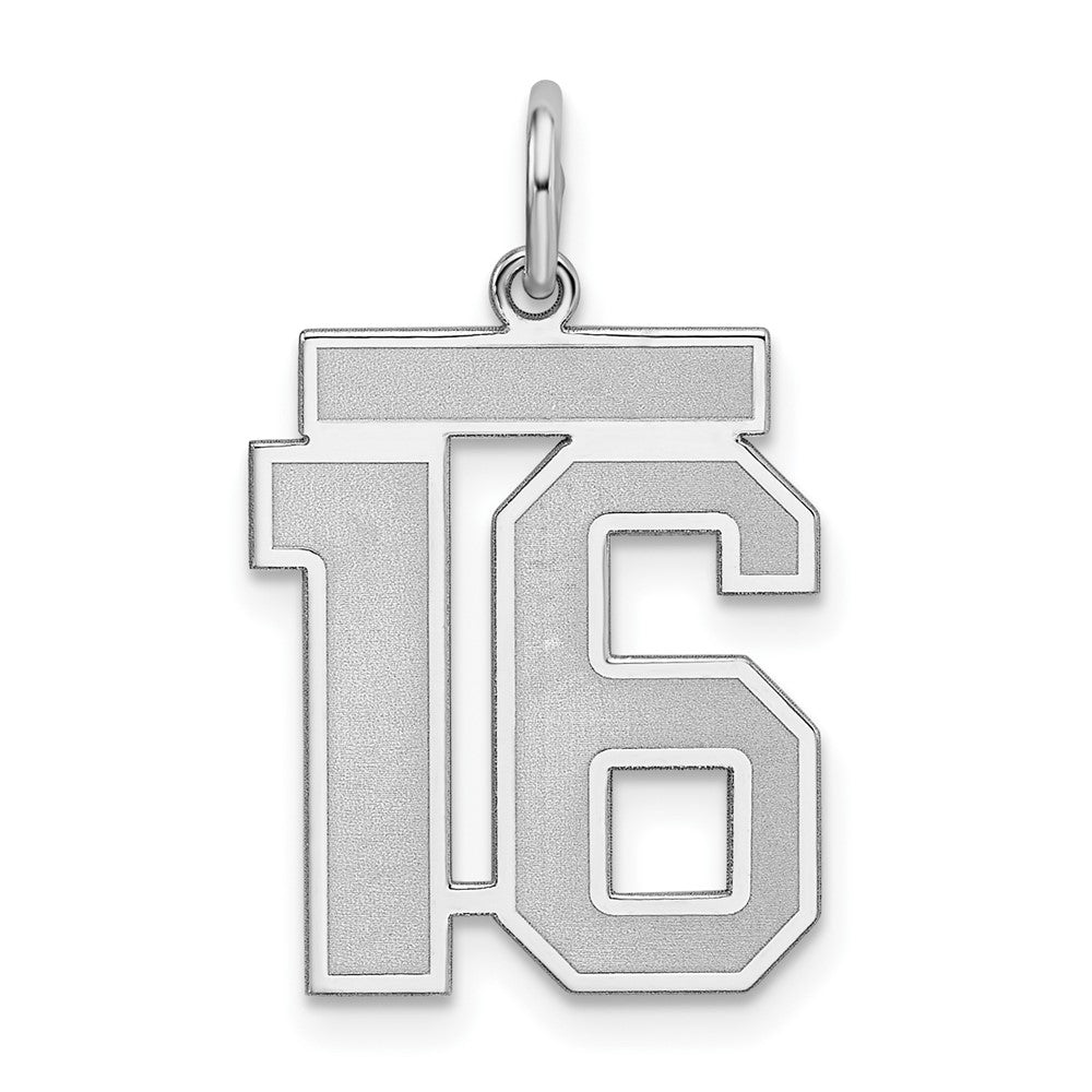 Sterling Silver/Rhodium-plated Satin Number 16 Charm, 22 x 18 mm