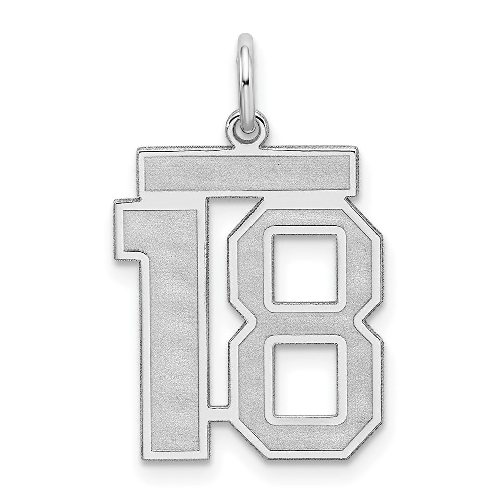 Sterling Silver/Rhodium-plated Satin Number 18 Charm, 22 x 18 mm