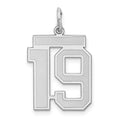 Sterling Silver/Rhodium-plated Satin Number 19 Charm, 22 x 18 mm