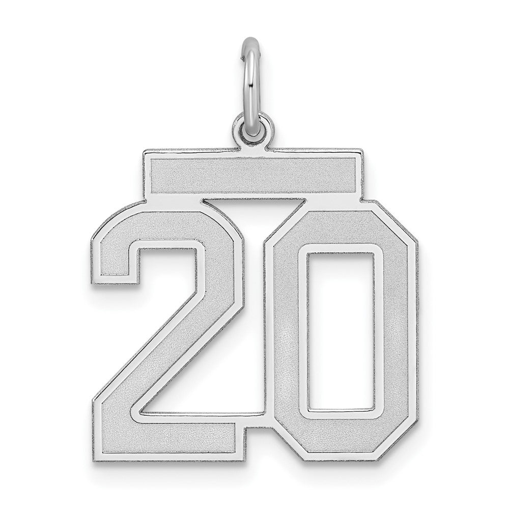 Sterling Silver/Rhodium-plated Satin Number 20 Charm, 22 x 18 mm