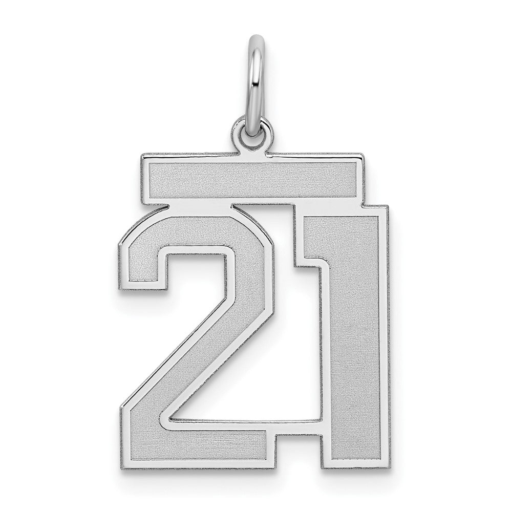 Sterling Silver/Rhodium-plated Satin Number 21 Charm, 22 x 18 mm