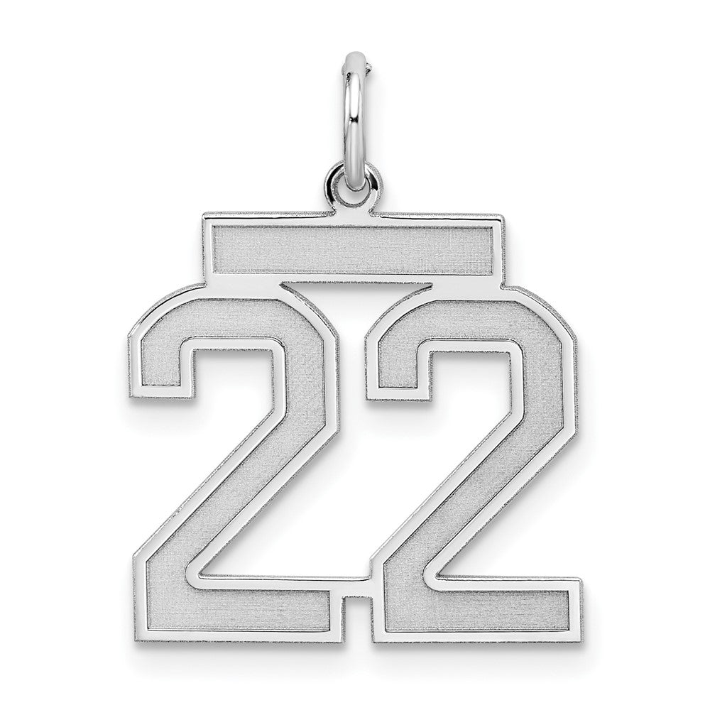 Sterling Silver/Rhodium-plated Satin Number 22 Charm, 22 x 18 mm