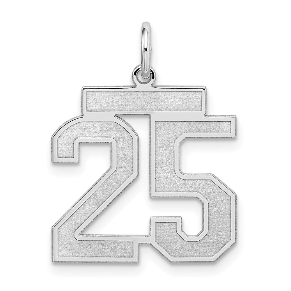 Sterling Silver/Rhodium-plated Satin Number 25 Charm, 22 x 18 mm