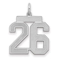 Sterling Silver/Rhodium-plated Satin Number 26 Charm, 22 x 18 mm