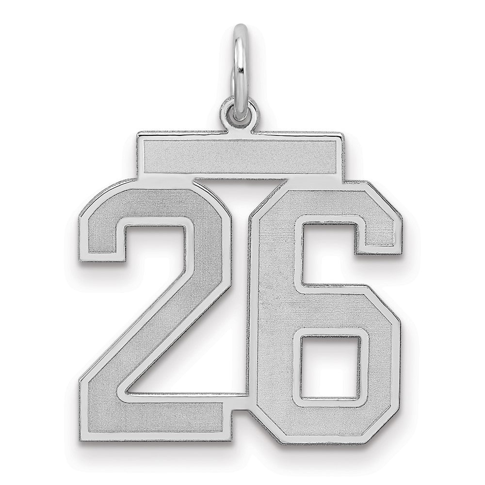 Sterling Silver/Rhodium-plated Satin Number 26 Charm, 22 x 18 mm