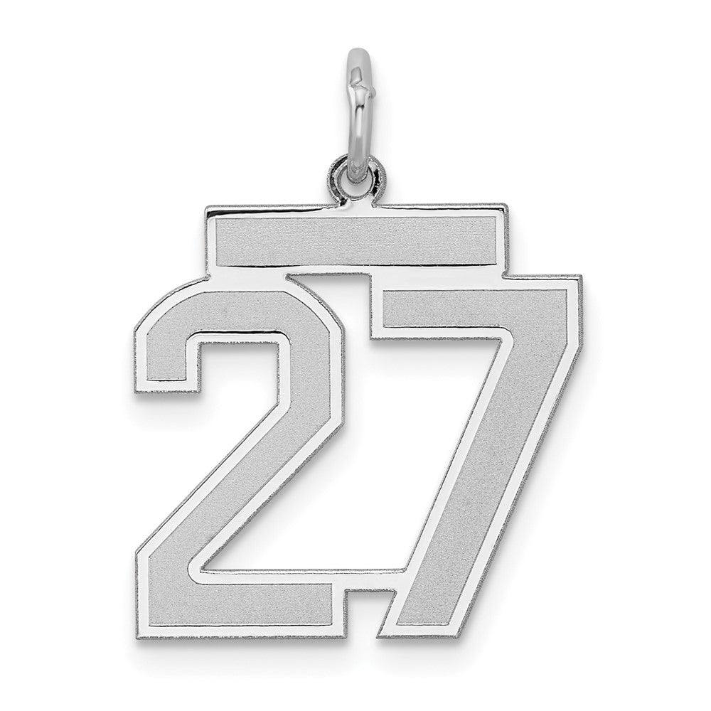 Sterling Silver/Rhodium-plated Satin Number 27 Charm, 22 x 18 mm