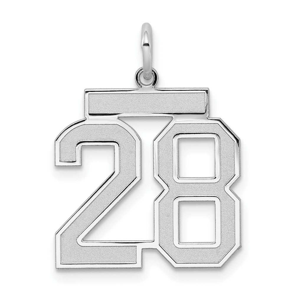Sterling Silver/Rhodium-plated Satin Number 28 Charm, 22 x 18 mm