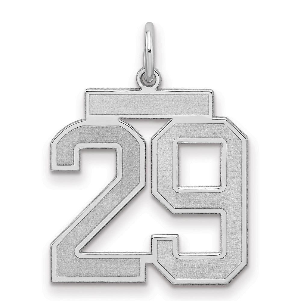 Sterling Silver/Rhodium-plated Satin Number 29 Charm, 22 x 18 mm