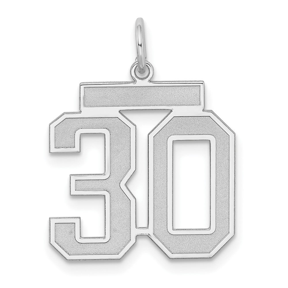 Sterling Silver/Rhodium-plated Satin Number 30 Charm, 22 x 18 mm