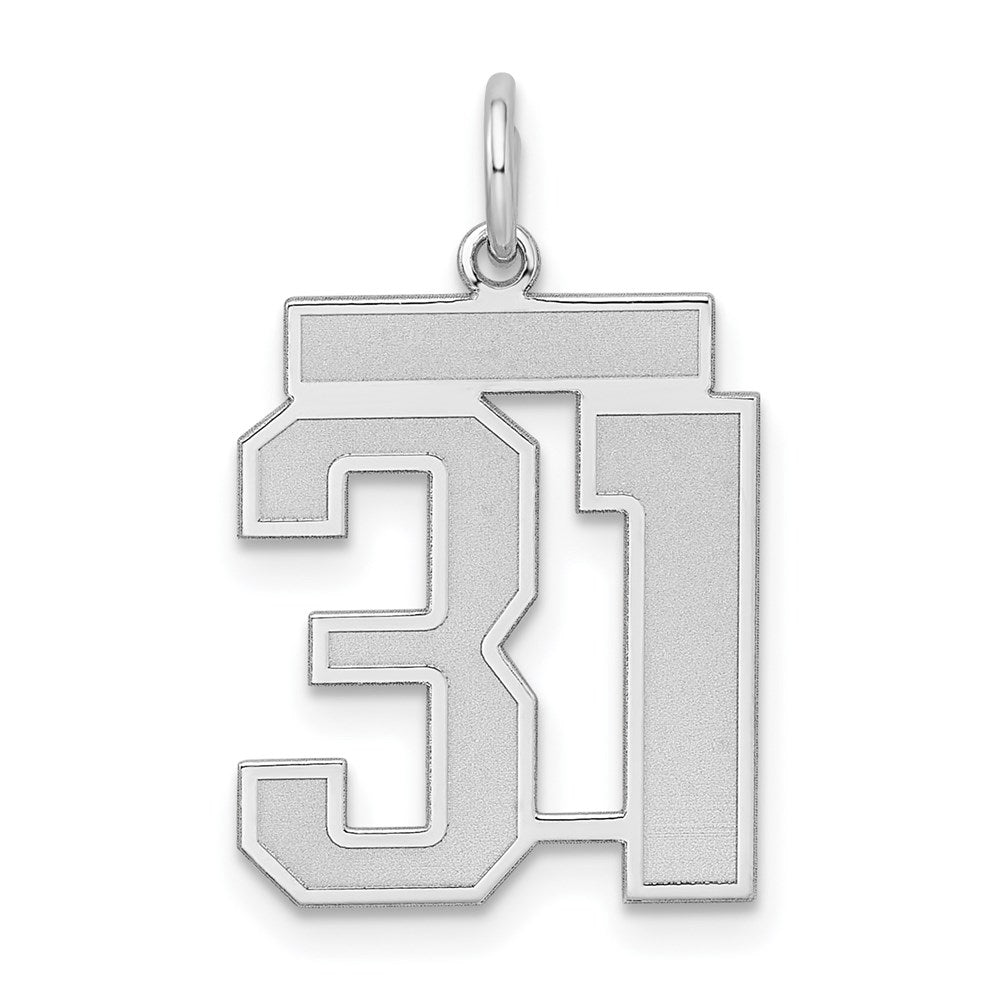 Sterling Silver/Rhodium-plated Satin Number 31 Charm, 22 x 18 mm