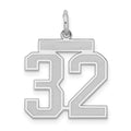 Sterling Silver/Rhodium-plated Satin Number 32 Charm, 22 x 18 mm