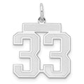Sterling Silver/Rhodium-plated Satin Number 33 Charm, 22 x 18 mm