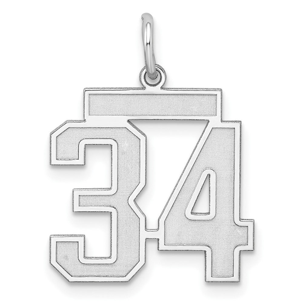 Sterling Silver/Rhodium-plated Satin Number 34 Charm, 22 x 18 mm