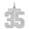 Sterling Silver/Rhodium-plated Satin Number 35 Charm, 22 x 18 mm