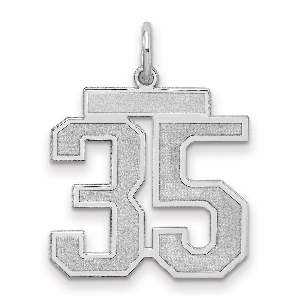 Sterling Silver/Rhodium-plated Satin Number 35 Charm, 22 x 18 mm