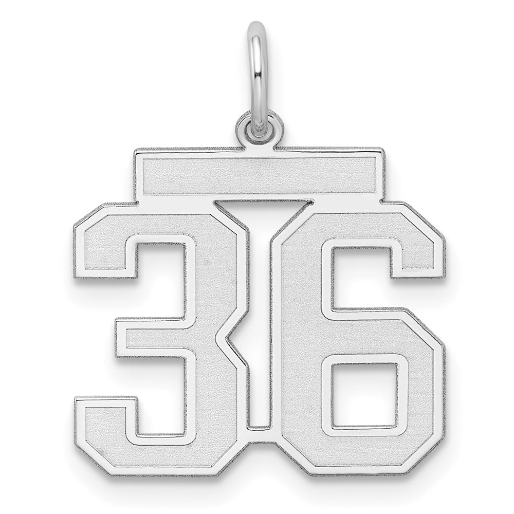 Sterling Silver/Rhodium-plated Satin Number 36 Charm, 22 x 18 mm