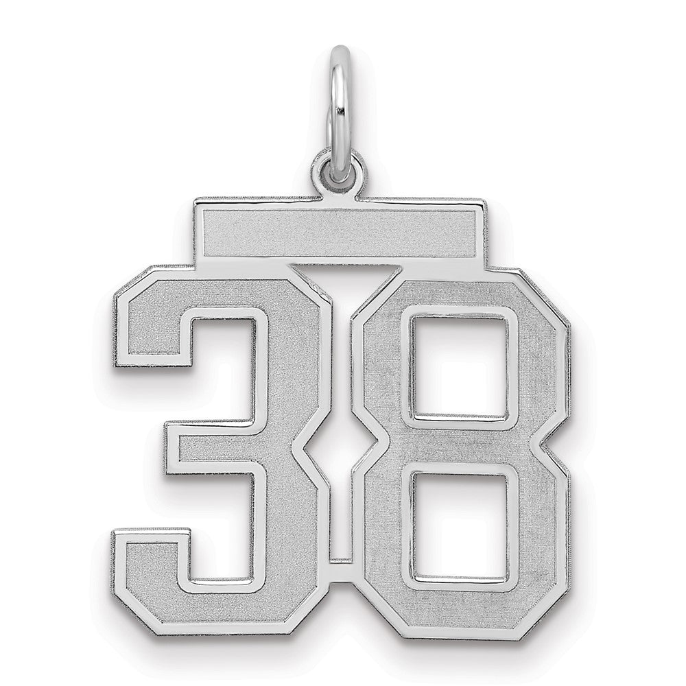 Sterling Silver/Rhodium-plated Satin Number 38 Charm, 22 x 18 mm