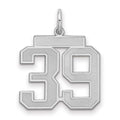 Sterling Silver/Rhodium-plated Satin Number 39 Charm, 22 x 18 mm