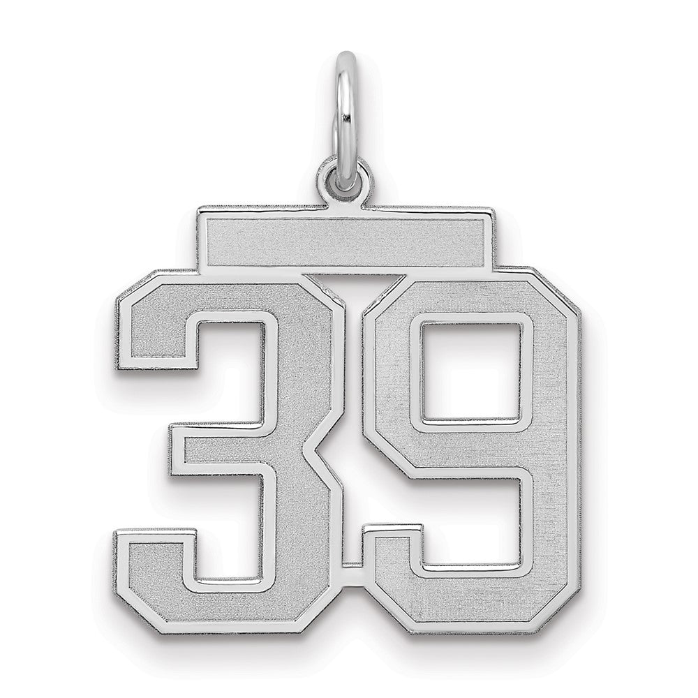 Sterling Silver/Rhodium-plated Satin Number 39 Charm, 22 x 18 mm