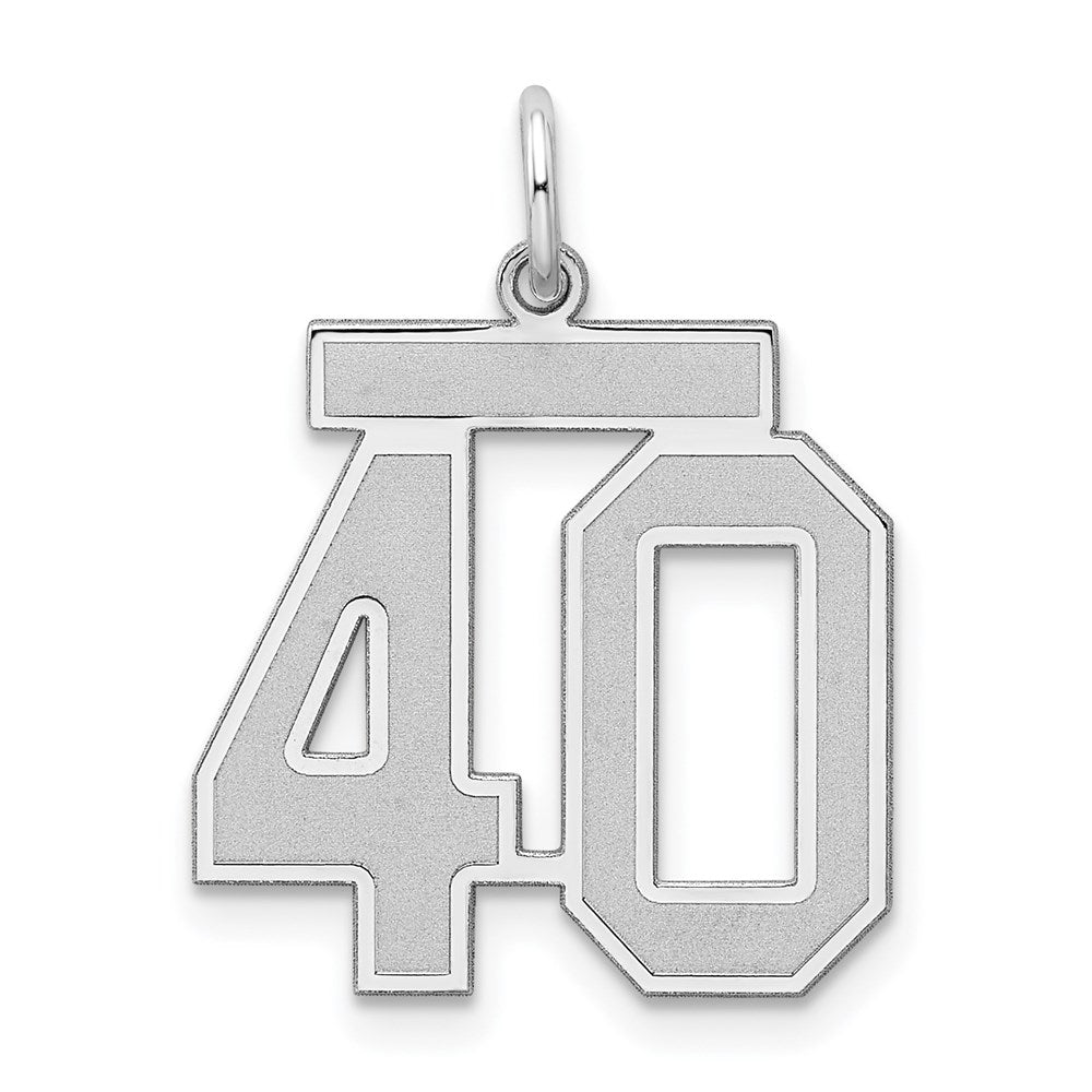 Sterling Silver/Rhodium-plated Satin Number 40 Charm, 22 x 18 mm