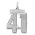 Sterling Silver/Rhodium-plated Satin Number 41 Charm, 22 x 18 mm
