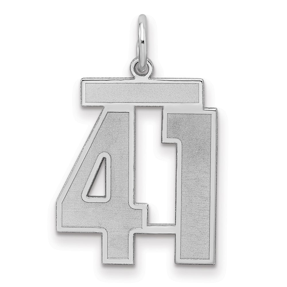 Sterling Silver/Rhodium-plated Satin Number 41 Charm, 22 x 18 mm