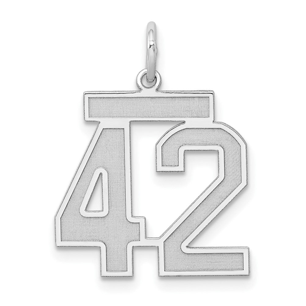 Sterling Silver/Rhodium-plated Satin Number 42 Charm, 22 x 18 mm