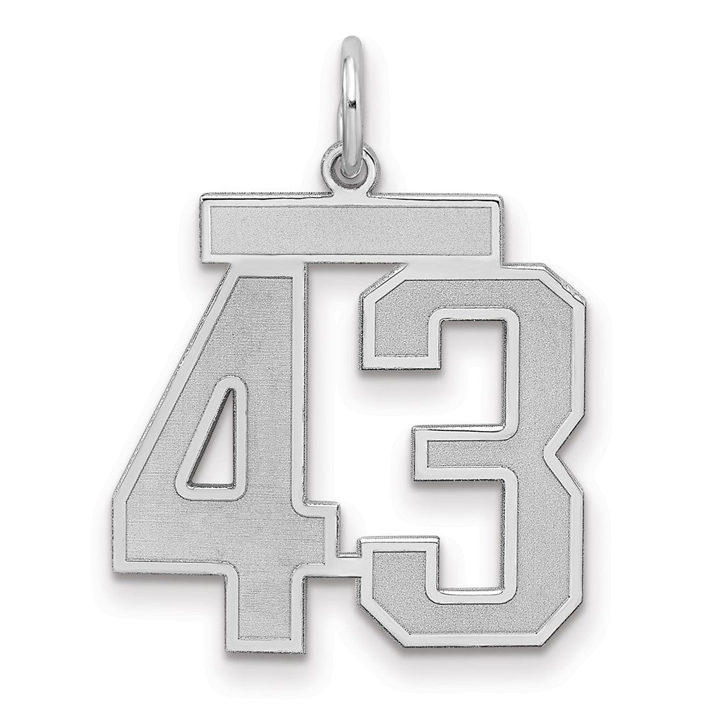 Sterling Silver/Rhodium-plated Satin Number 43 Charm, 22 x 18 mm