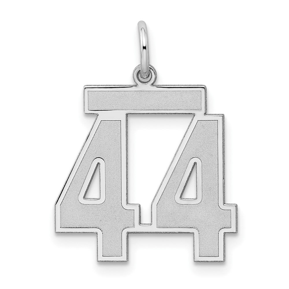Sterling Silver/Rhodium-plated Satin Number 44 Charm, 22 x 18 mm