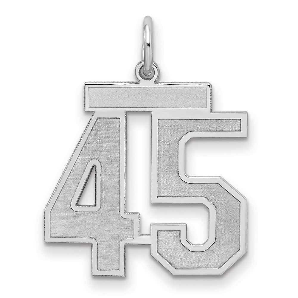 Sterling Silver/Rhodium-plated Satin Number 45 Charm, 22 x 18 mm