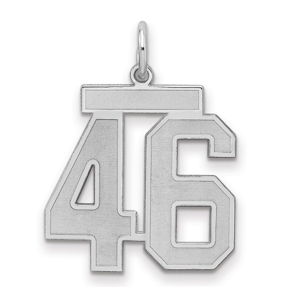 Sterling Silver/Rhodium-plated Satin Number 46 Charm, 22 x 18 mm