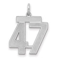 Sterling Silver/Rhodium-plated Satin Number 47 Charm, 22 x 18 mm