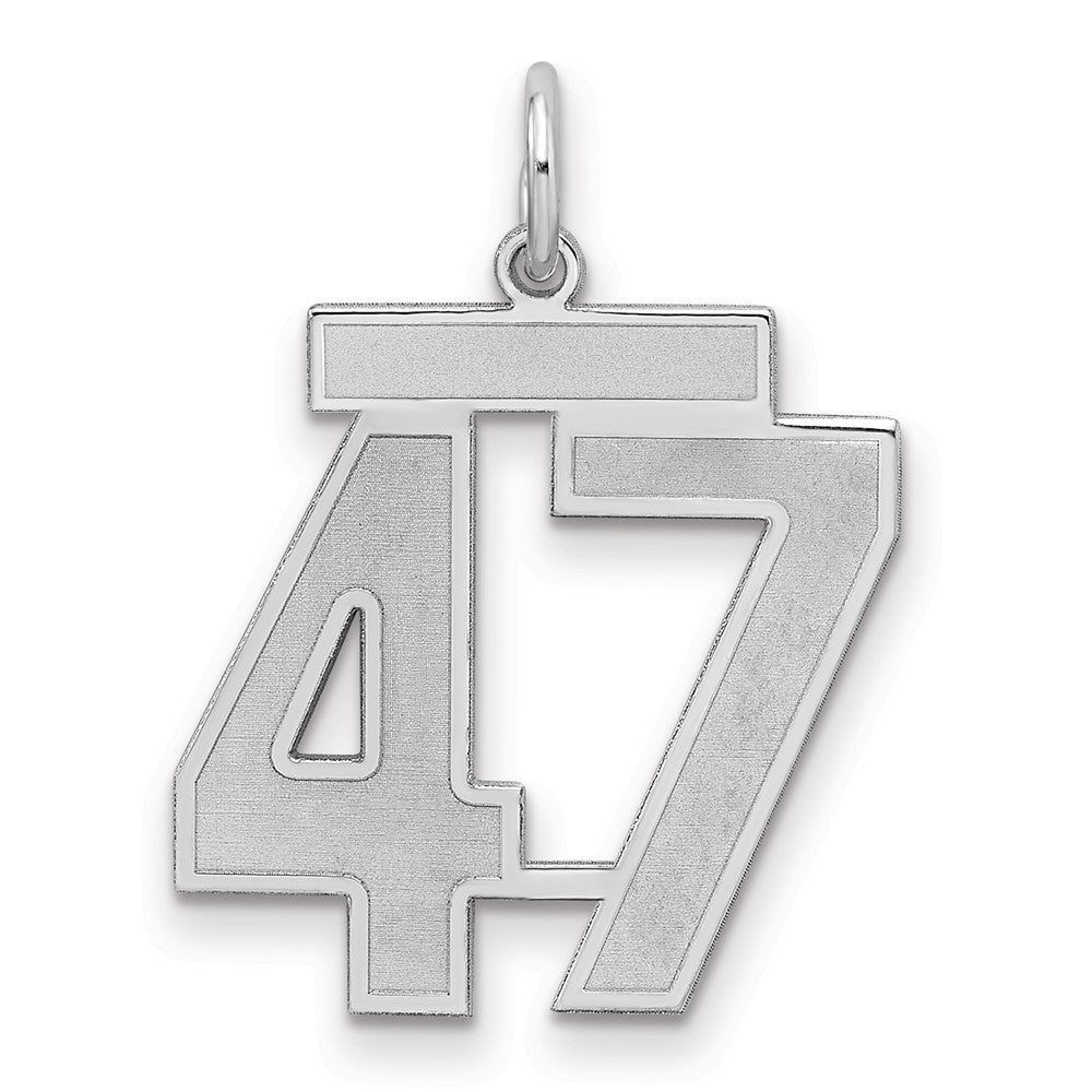 Sterling Silver/Rhodium-plated Satin Number 47 Charm, 22 x 18 mm