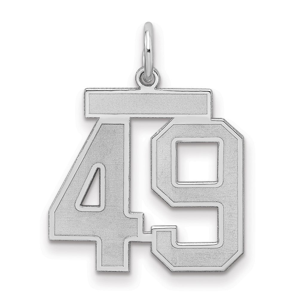 Sterling Silver/Rhodium-plated Satin Number 49 Charm, 22 x 18 mm