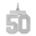 Sterling Silver/Rhodium-plated Satin Number 50 Charm, 22 x 18 mm