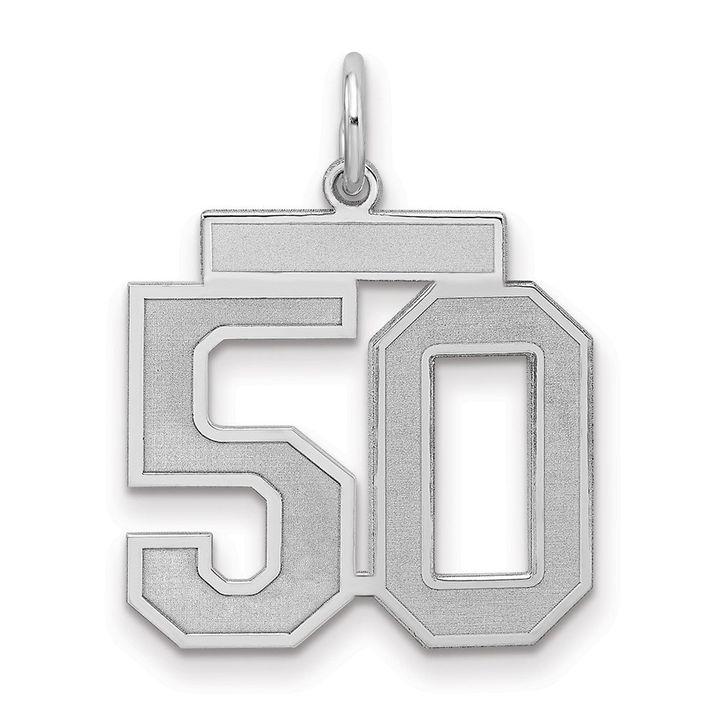 Sterling Silver/Rhodium-plated Satin Number 50 Charm, 22 x 18 mm