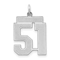 Sterling Silver/Rhodium-plated Satin Number 51 Charm, 22 x 18 mm