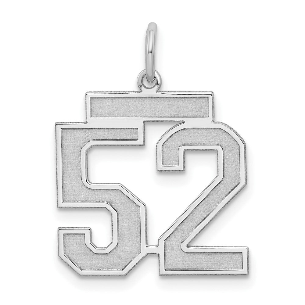 Sterling Silver/Rhodium-plated Satin Number 52 Charm, 22 x 18 mm