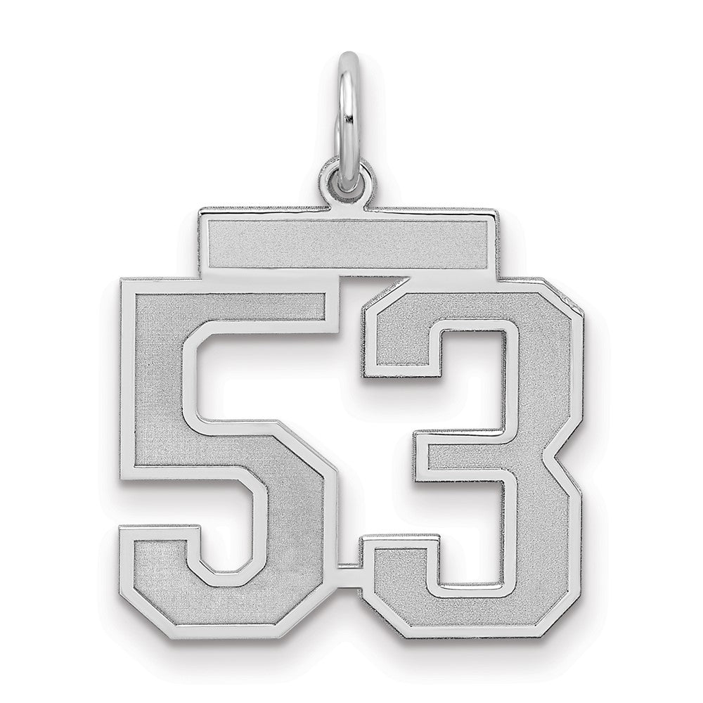 Sterling Silver/Rhodium-plated Satin Number 53 Charm, 22 x 18 mm