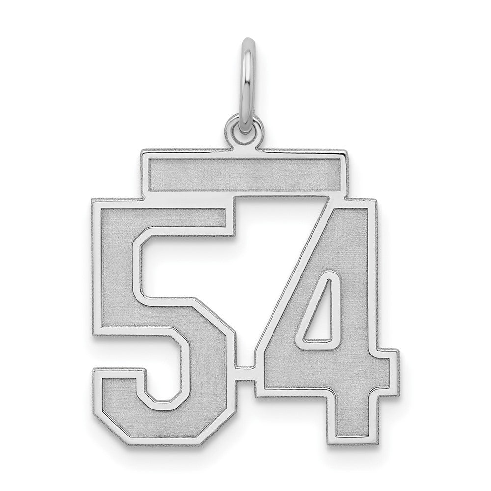 Sterling Silver/Rhodium-plated Satin Number 54 Charm, 22 x 18 mm