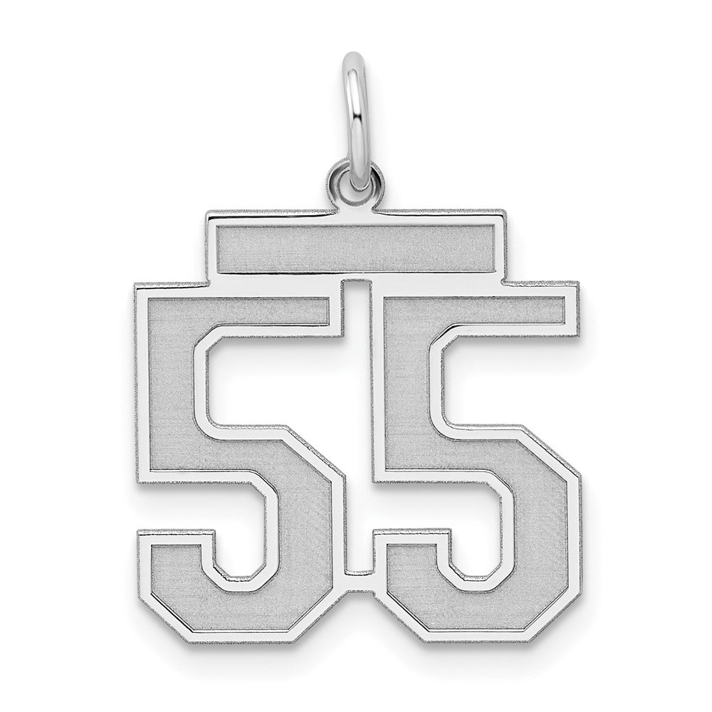 Sterling Silver/Rhodium-plated Satin Number 55 Charm, 22 x 18 mm