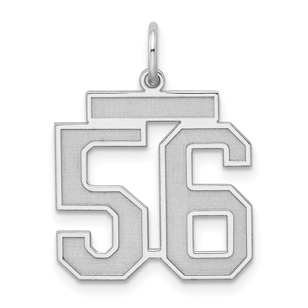 Sterling Silver/Rhodium-plated Satin Number 56 Charm, 22 x 18 mm