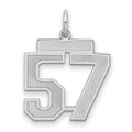 Sterling Silver/Rhodium-plated Satin Number 57 Charm, 22 x 18 mm