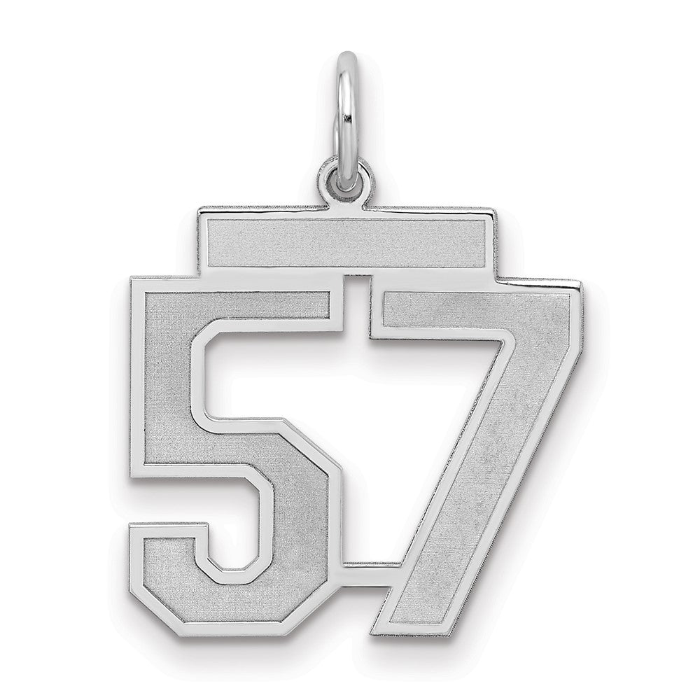 Sterling Silver/Rhodium-plated Satin Number 57 Charm, 22 x 18 mm