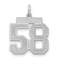 Sterling Silver/Rhodium-plated Satin Number 58 Charm, 22 x 18 mm