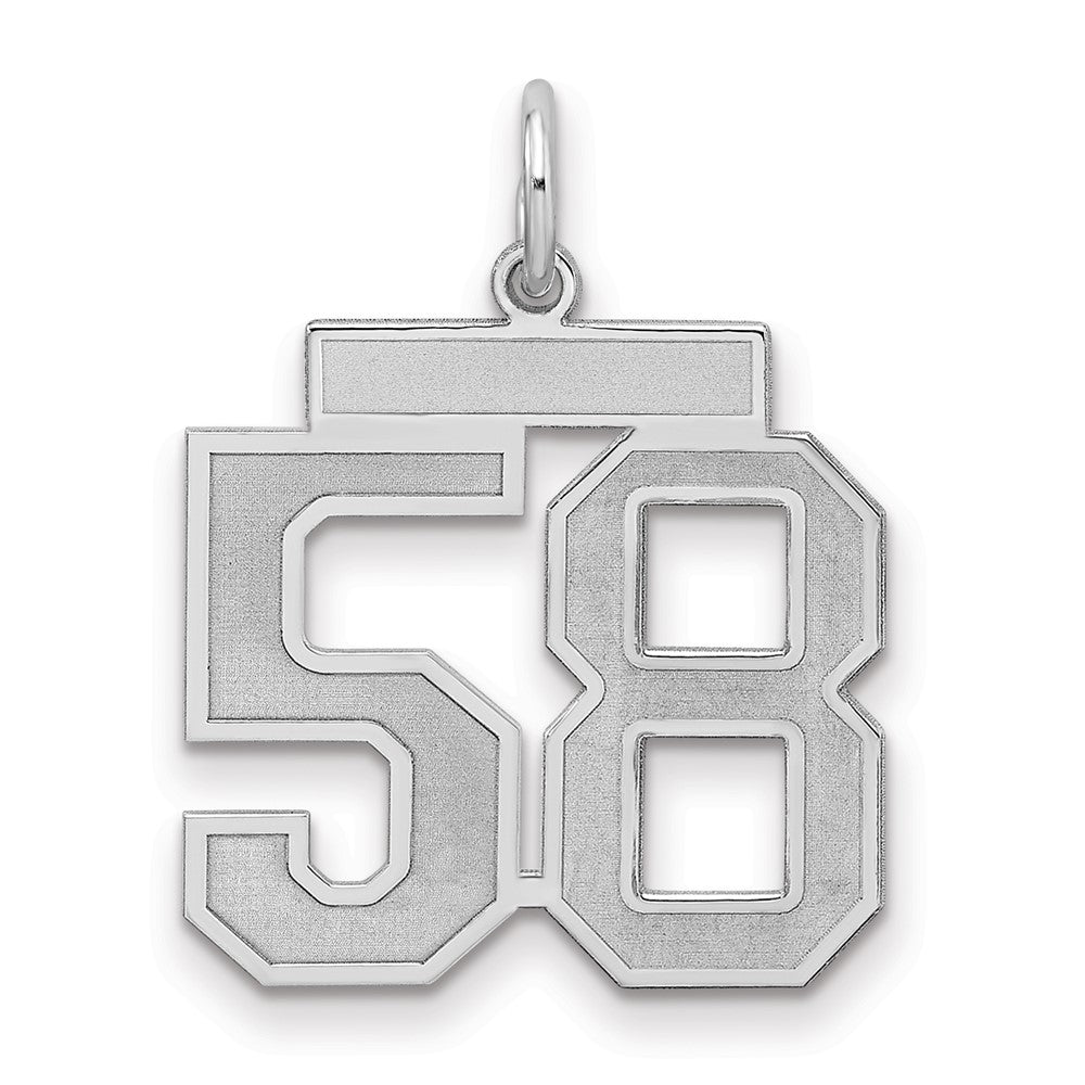 Sterling Silver/Rhodium-plated Satin Number 58 Charm, 22 x 18 mm