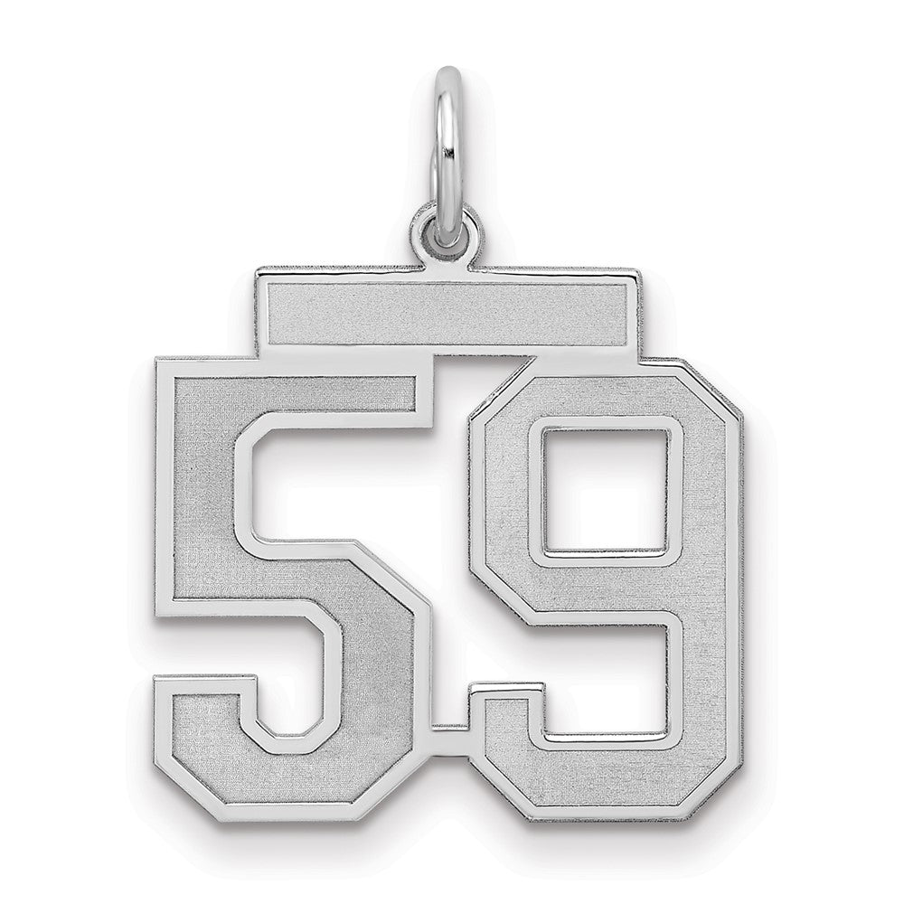 Sterling Silver/Rhodium-plated Satin Number 59 Charm, 22 x 18 mm
